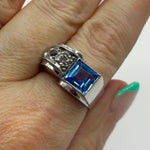 Blue Voltage Tank Ring | Retro French Sterling with Aquamarine & Paste (Size 6.5, 1940s)