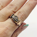 Satellite Chic | French 18K White & Yellow Gold Diamond Tank Ring by Oranor (Size 8, Retro Moderne)