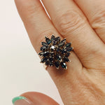 Stage Left | Estate 14K Gold Sapphire Cluster Cocktail Ring (Size 7, High-Dome)