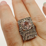 La Rectangle | French Platinum & 18K Bold Paste Cocktail Ring (Size 8.5, Midcentury)