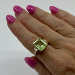 Gamma Glow Queen | 10K Yellow Gold Emerald-Cut Uranium Glass Ring (Size 6, Retro Moderne)
