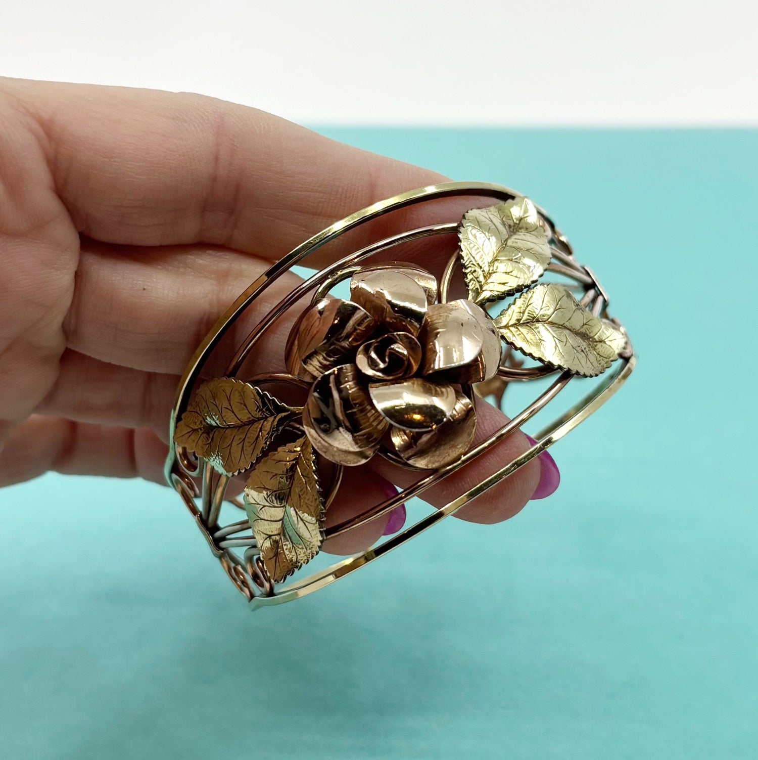 Rose Conduct | Vintage Krementz Gold Filled Floral Cuff Bracelet (Midcentury)