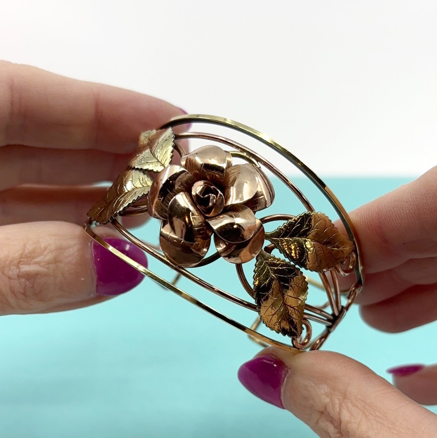 Rose Conduct | Vintage Krementz Gold Filled Floral Cuff Bracelet (Midcentury)