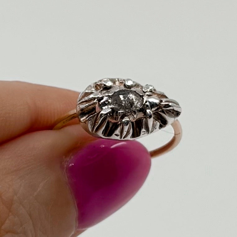 Point Fixe | 14K Gold Rose Cut Diamond Conversion Ring (Victorian, Size 5.5)