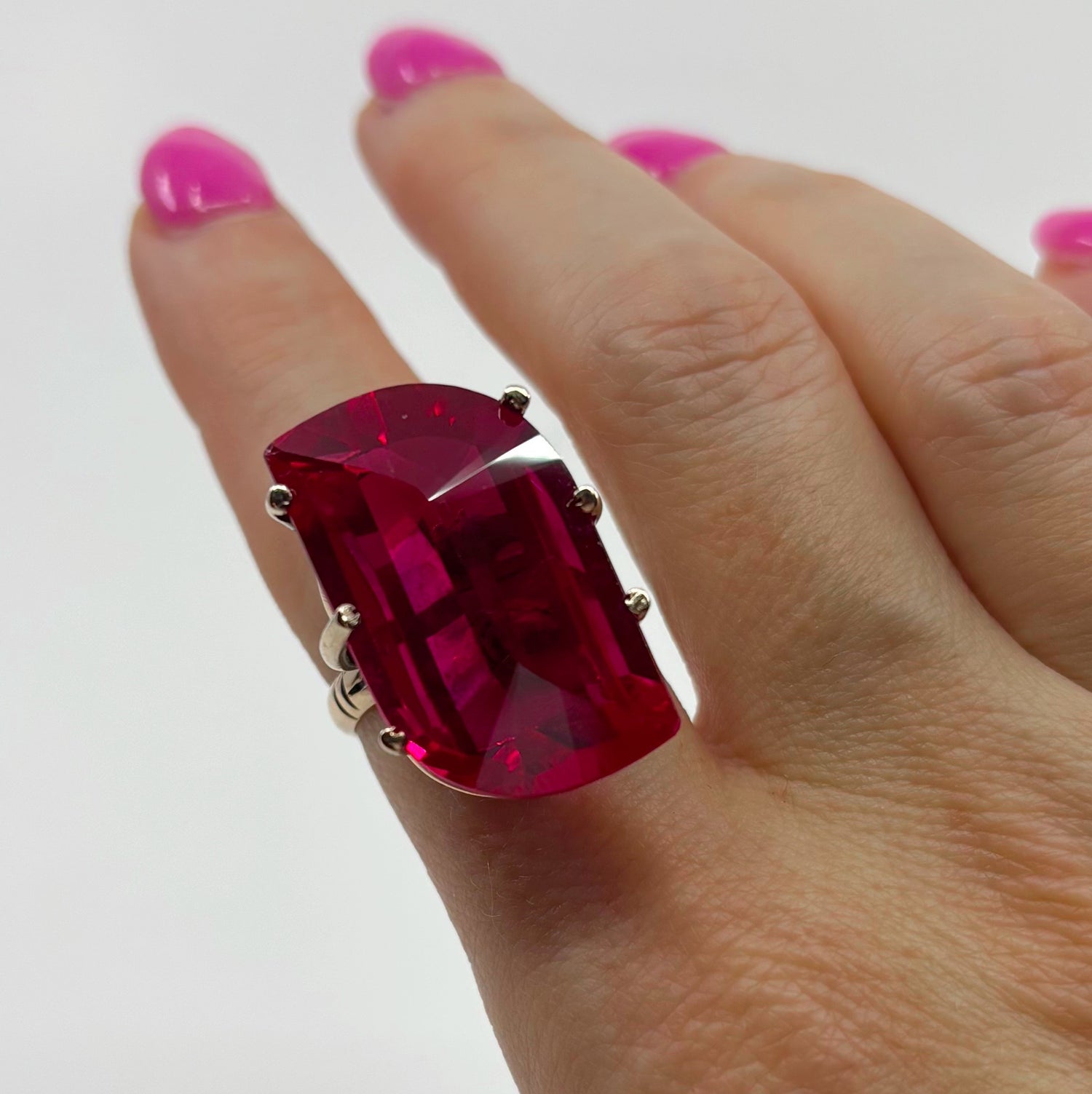 The Riot Ruby Ring | 14K Gold Oversized Cocktail Ring with Synthetic Ruby (Size 7.5, 1950s)