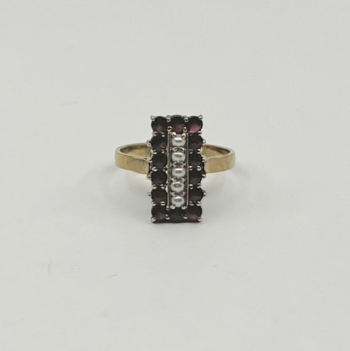 Proof of Lineage | Garnet & Pearl Vermeil Ring (French Victorian, Size 6.75)