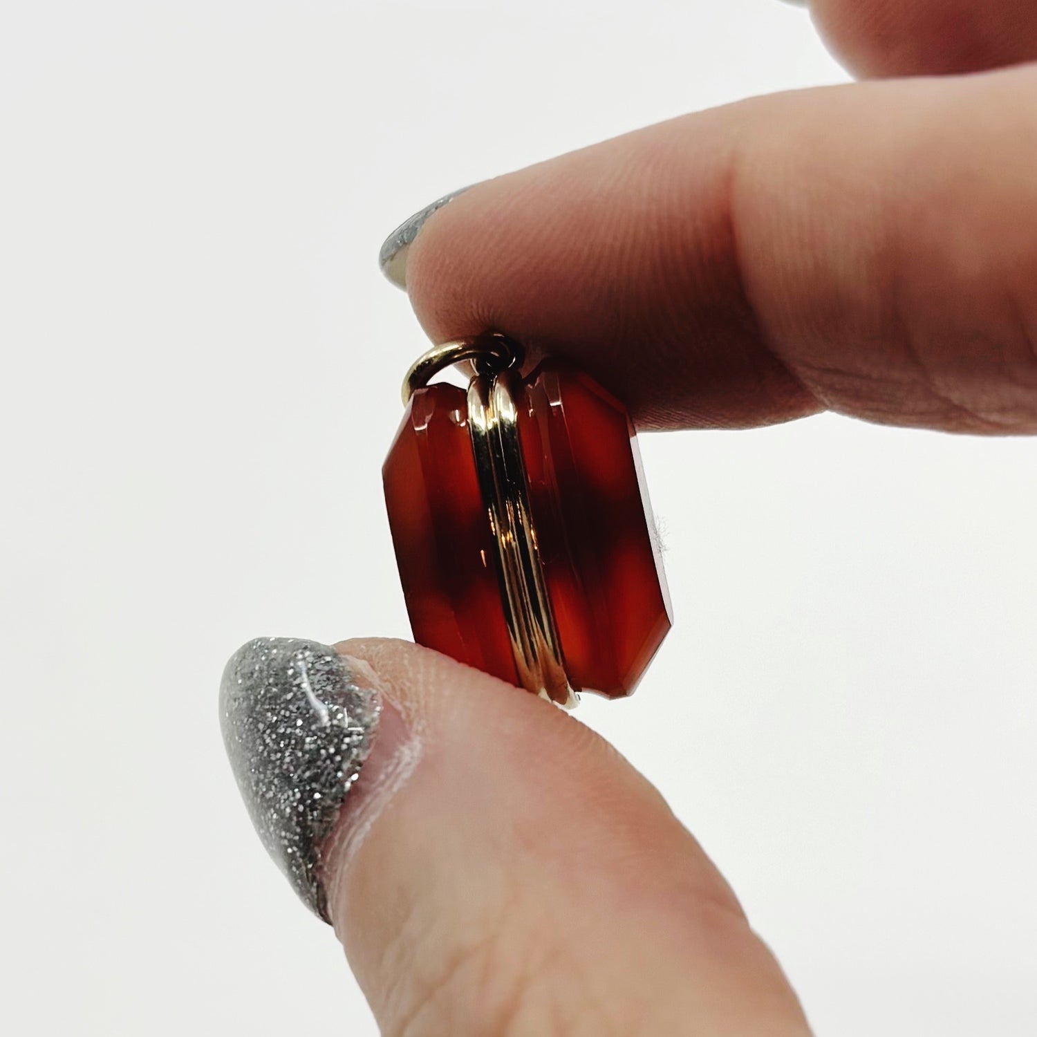Ember Line | 14k Carnelian Geometric Pendant, 3/4”, c. Vintage, 1970s