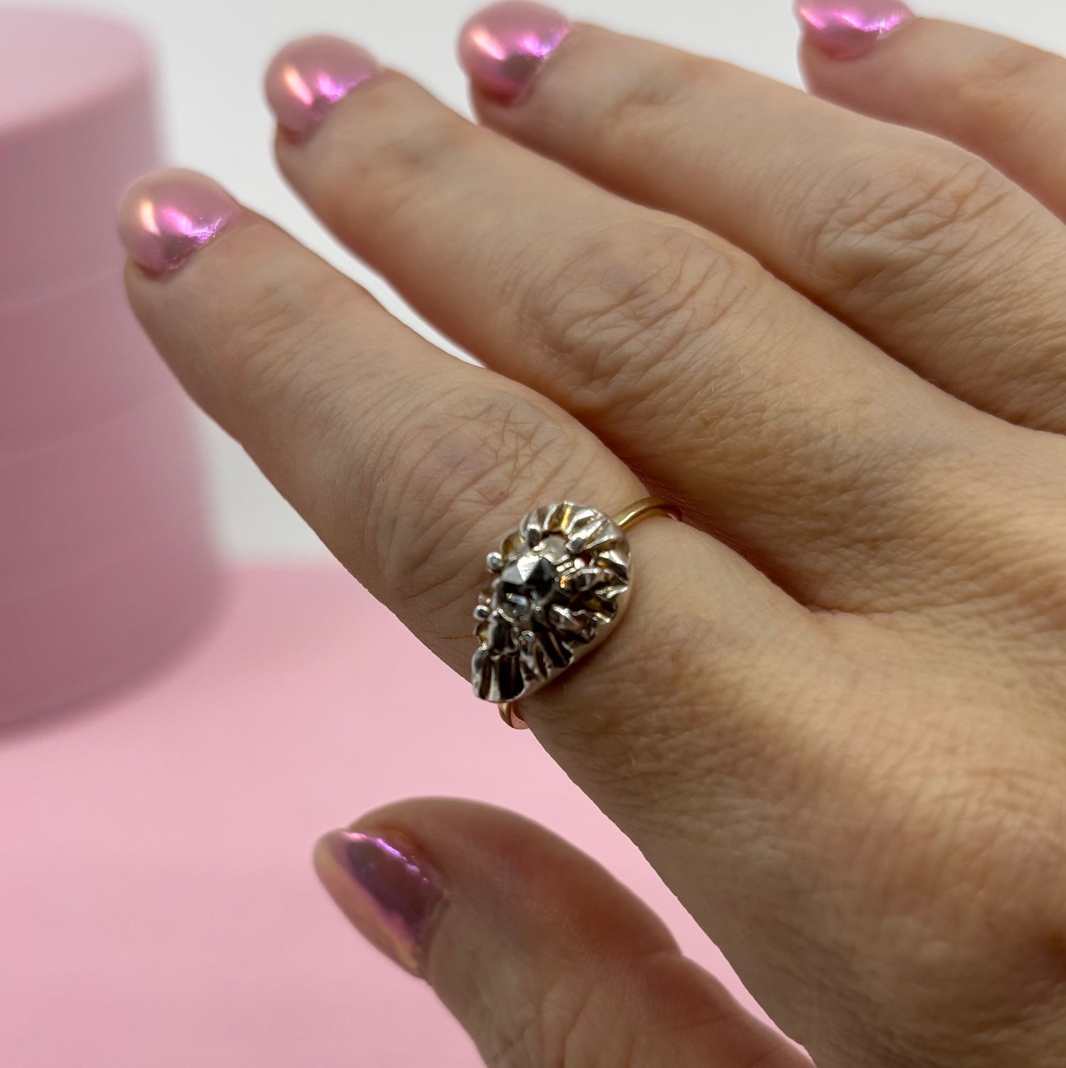Point Fixe | 14K Gold Rose Cut Diamond Conversion Ring (Victorian, Size 5.5)