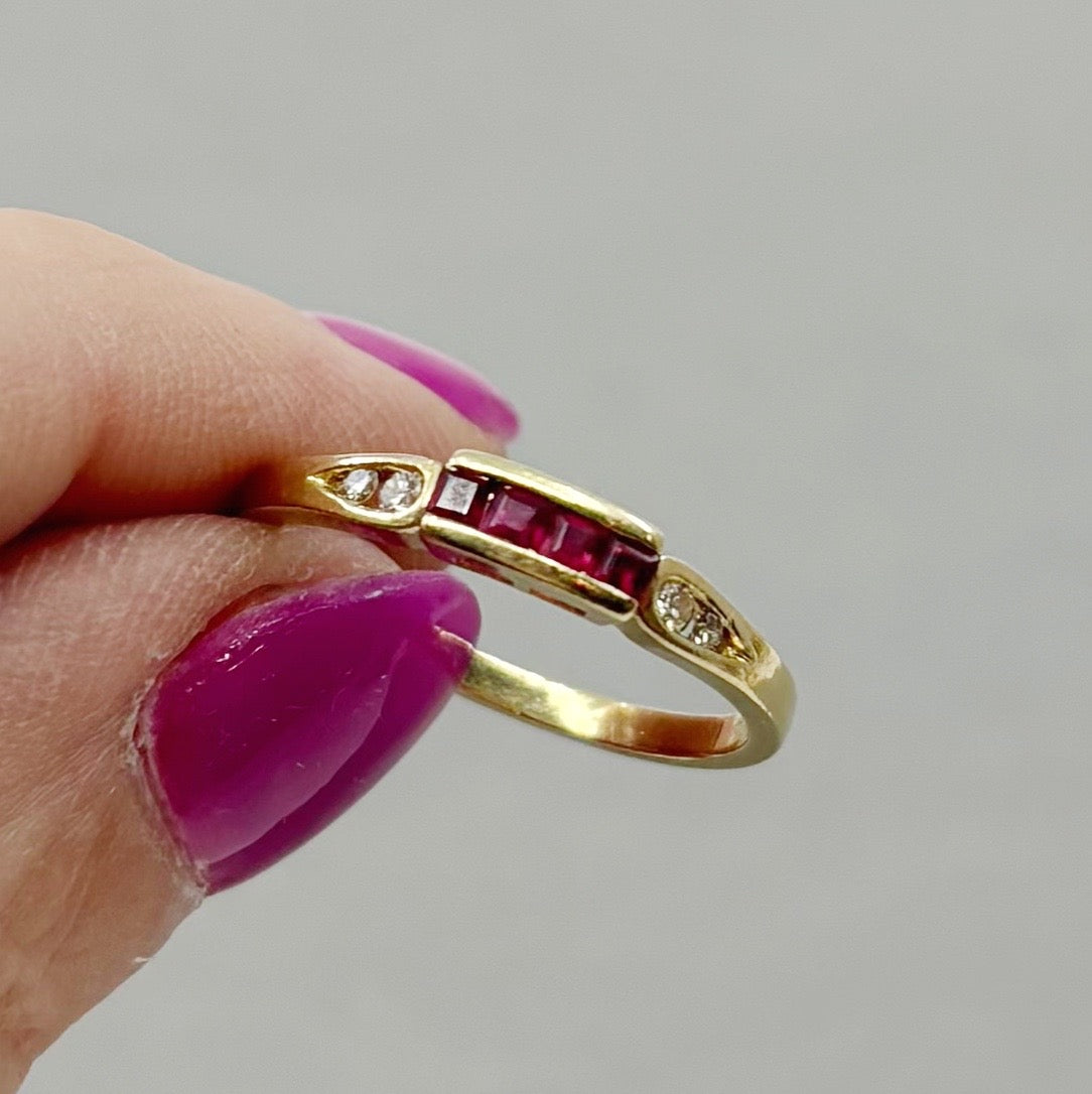 Redline | Vintage 14K Ruby & Diamond Stacker Ring, Size 6.5 (Estate)