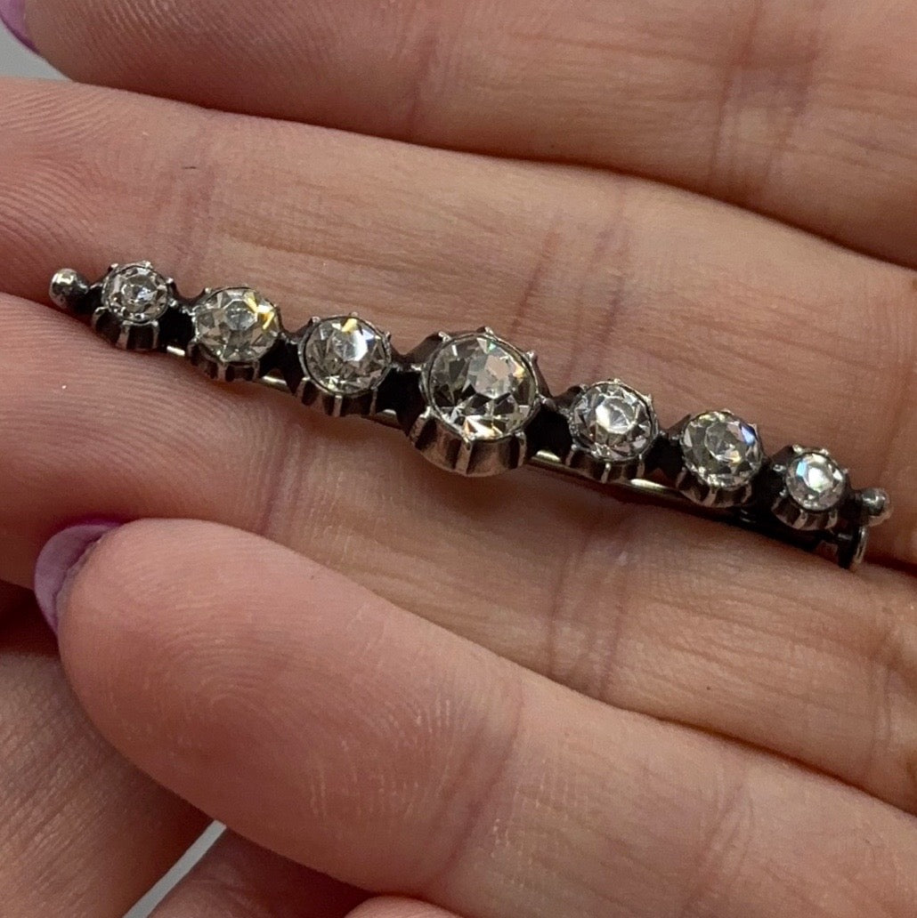 Après Dîner | French Sterling Silver Paste Bar Brooch (Belle Époque, c. 1900–1915)