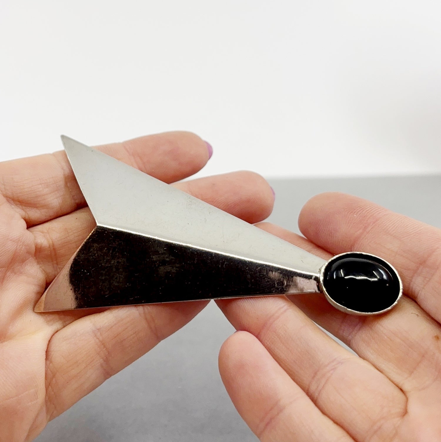 Oblique Strategy | Vintage Taxco Sterling Silver & Onyx Modernist Brooch (c. 1960s–1970s)