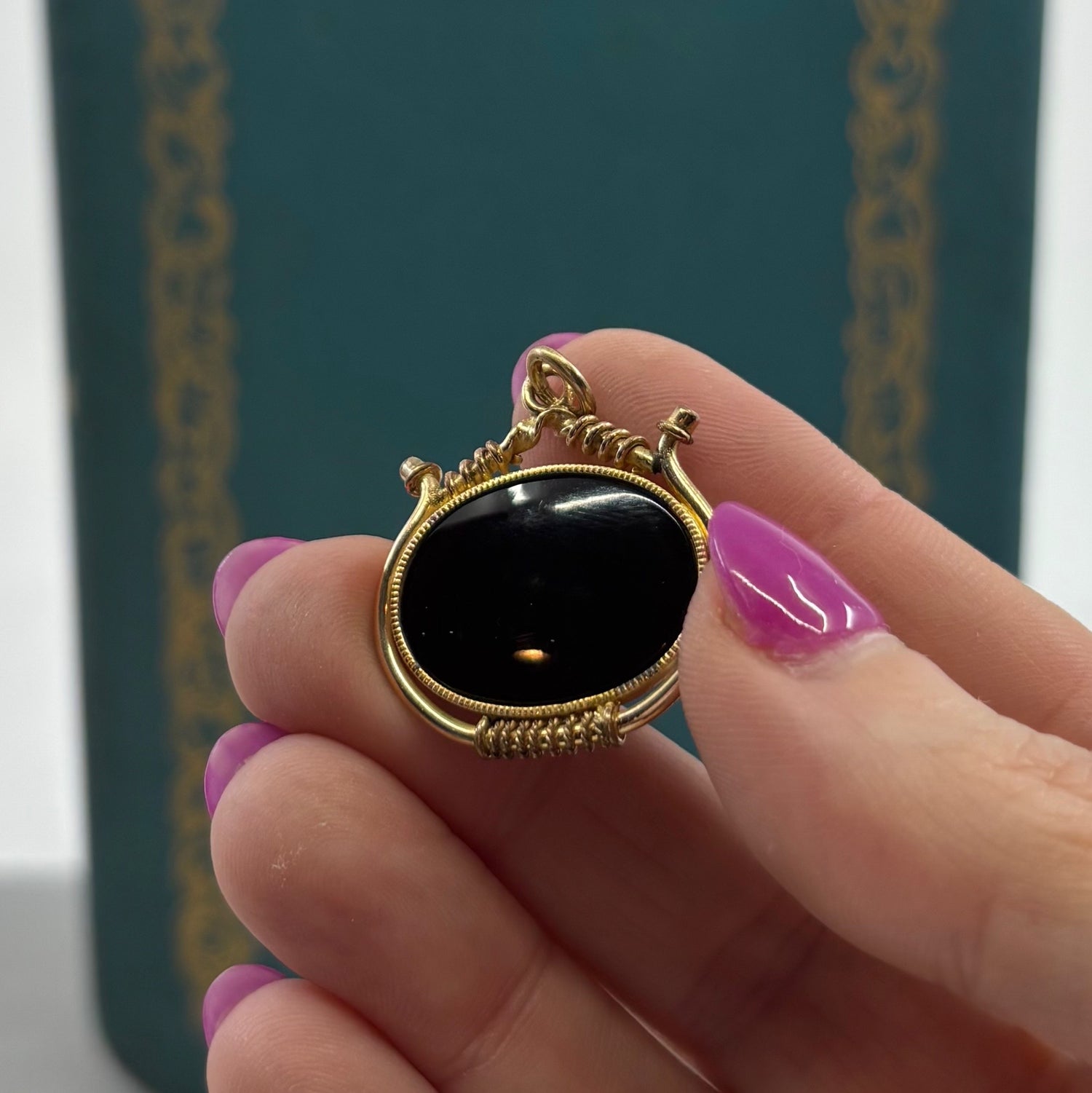 No Fixed Address | Antique Gold Filled Onyx Mercury Intaglio Watch Fob Pendant (Edwardian)