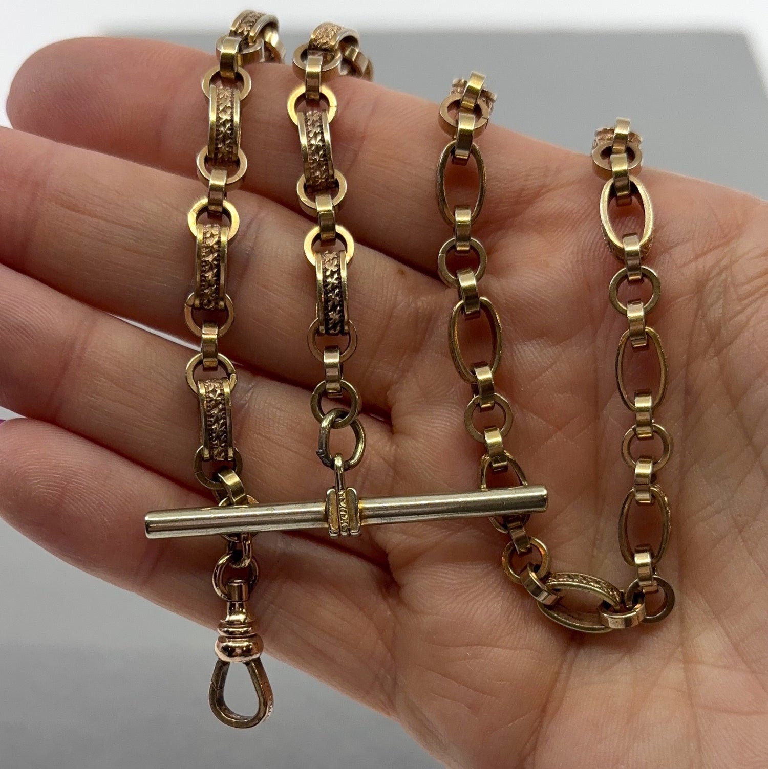 Fifth Train Out | Gold Filled Albert Watch Chain with T-Bar & Hayward Dog Clip (Edwardian)