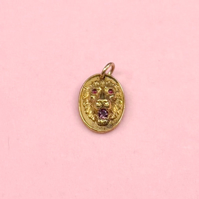 The Complaint Department | Vintage Gold Filled Lion Pendant with Pink Stones