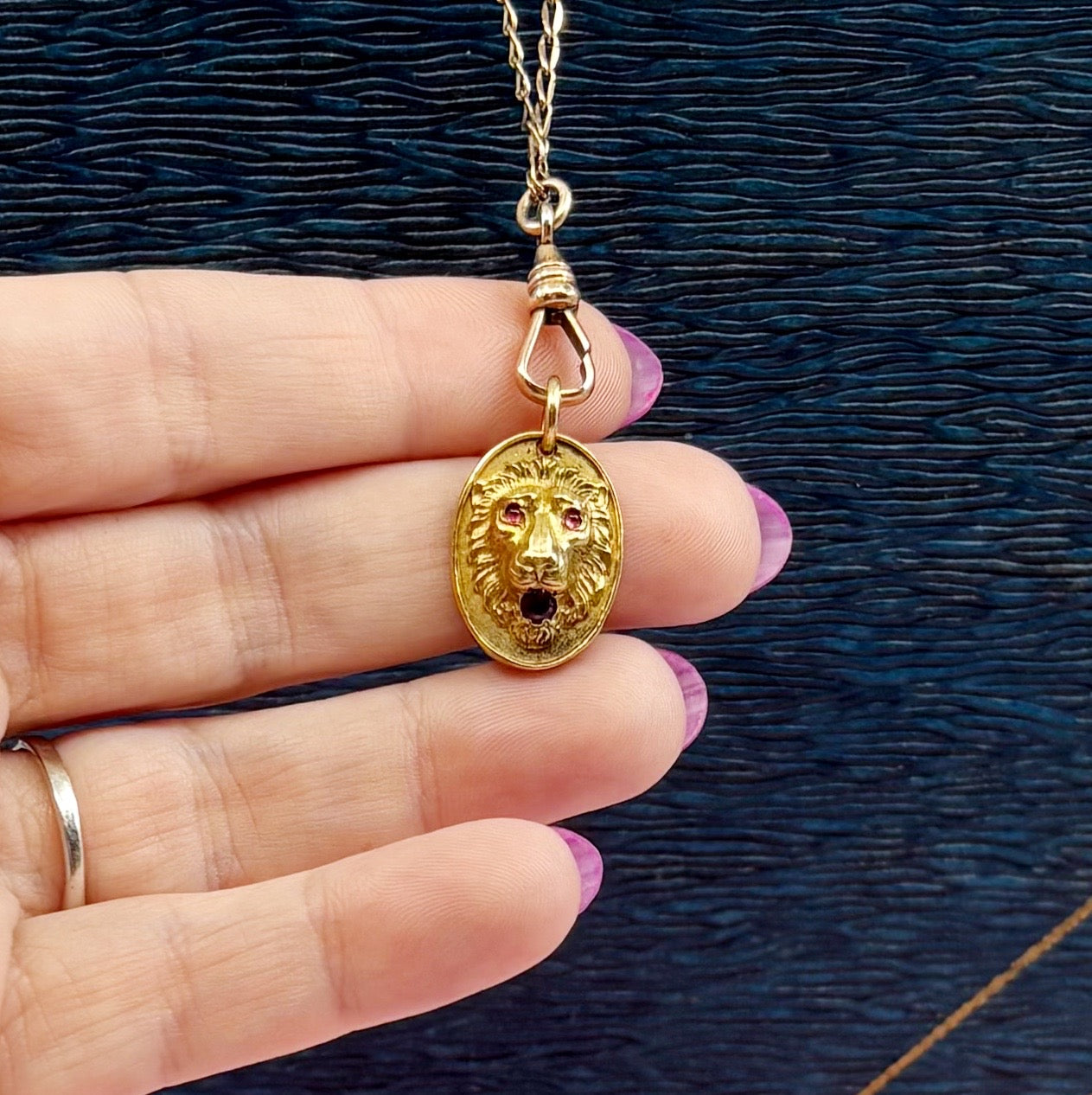 The Complaint Department | Vintage Gold Filled Lion Pendant with Pink Stones