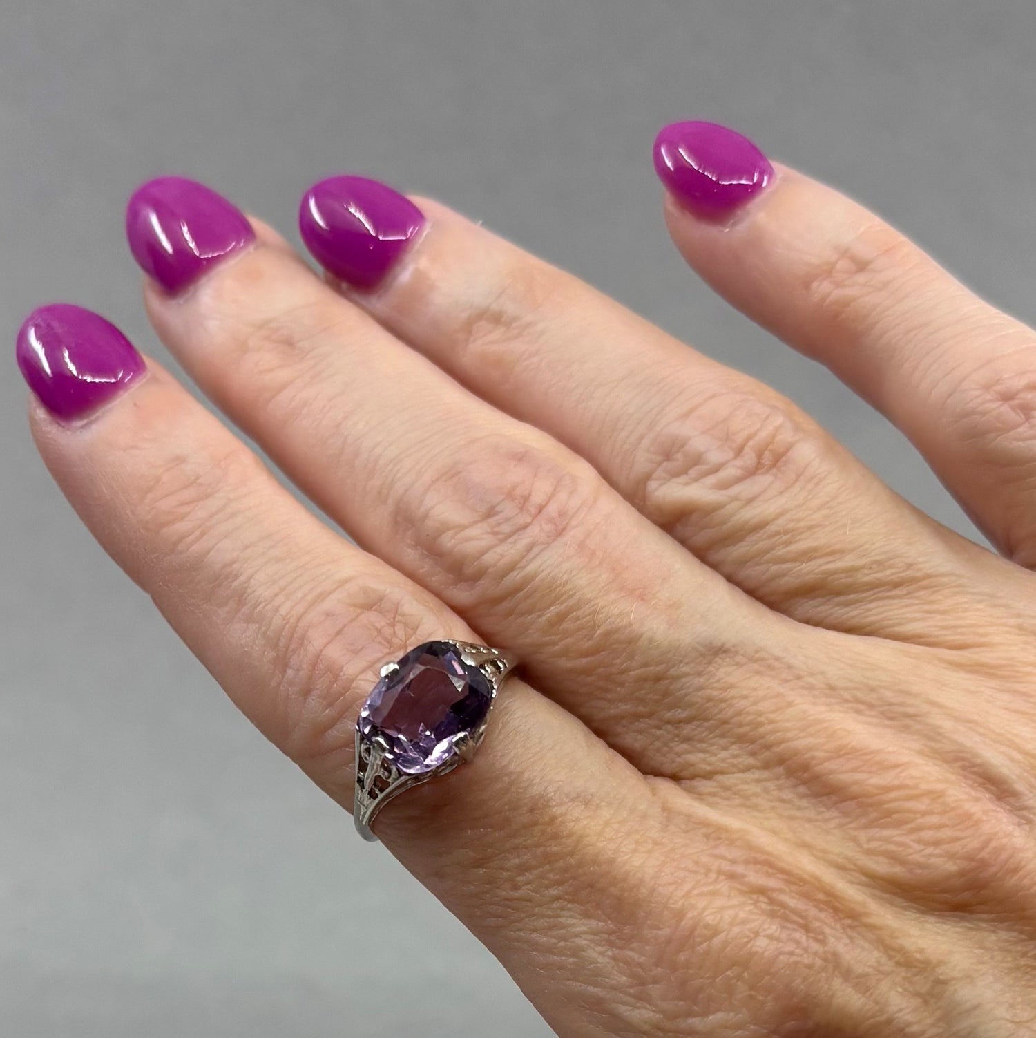 Sideways Glance | Edwardian 14K Gold East-West Amethyst Ring (Size 6.5)