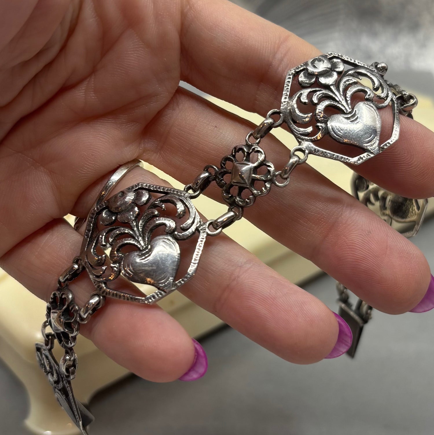 Still Growing | Continental 800 Silver Heart Bracelet, Victorian, c. 1895–1910