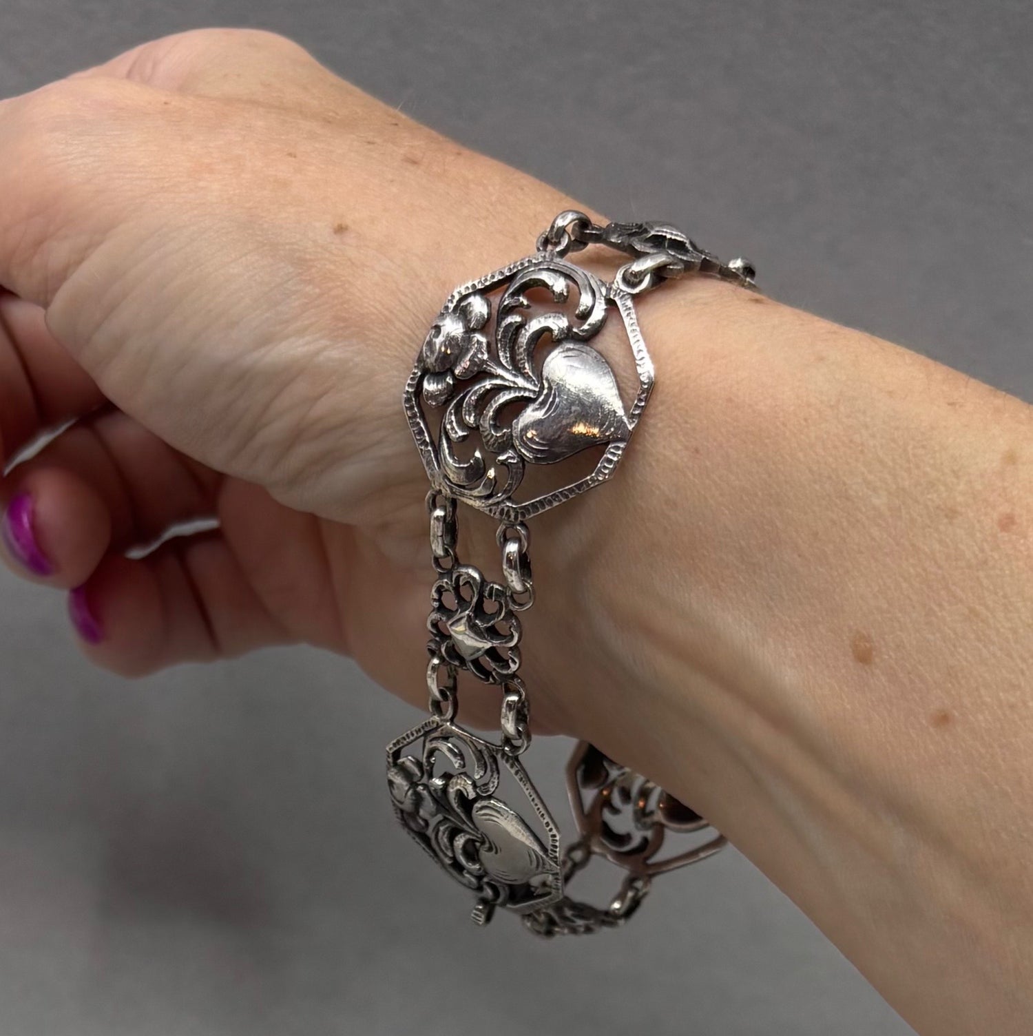 Still Growing | Continental 800 Silver Heart Bracelet, Victorian, c. 1895–1910