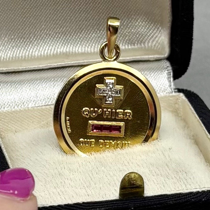 Plus Qu’Hier | Vintage French 18k Augis “Qu’Hier Que Demain” Love Medal (c. 1950s)