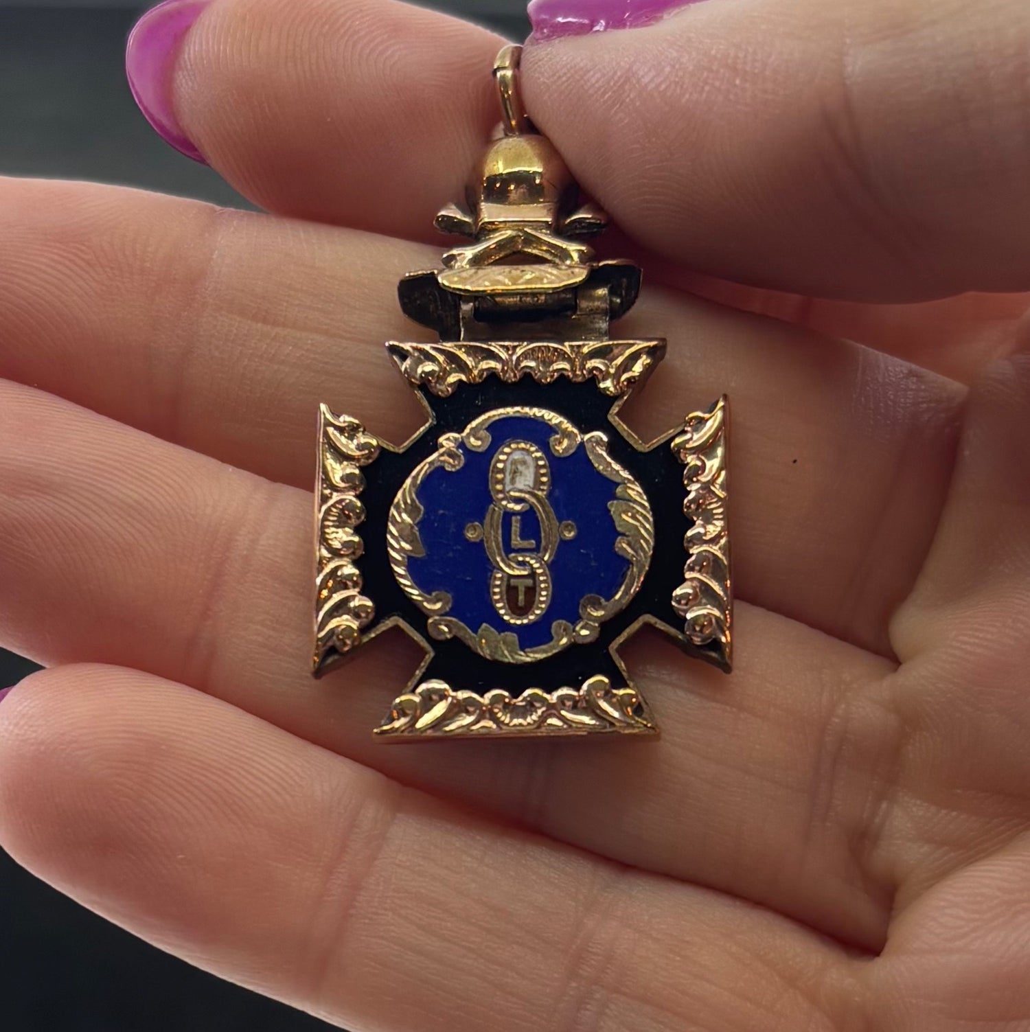 Until Death | Antique Odd Fellows Gold-Filled & Enamel Articulated Skull Watch Fob, c. 1900–1920