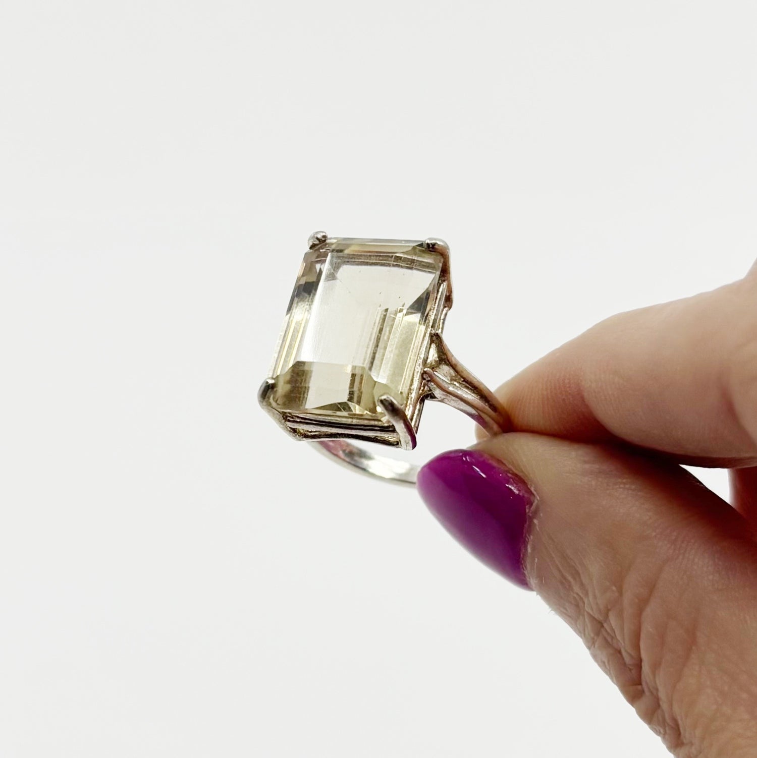 Lumen | Vintage Emerald-Cut Lemon Citrine Sterling Ring (c. 1970s)