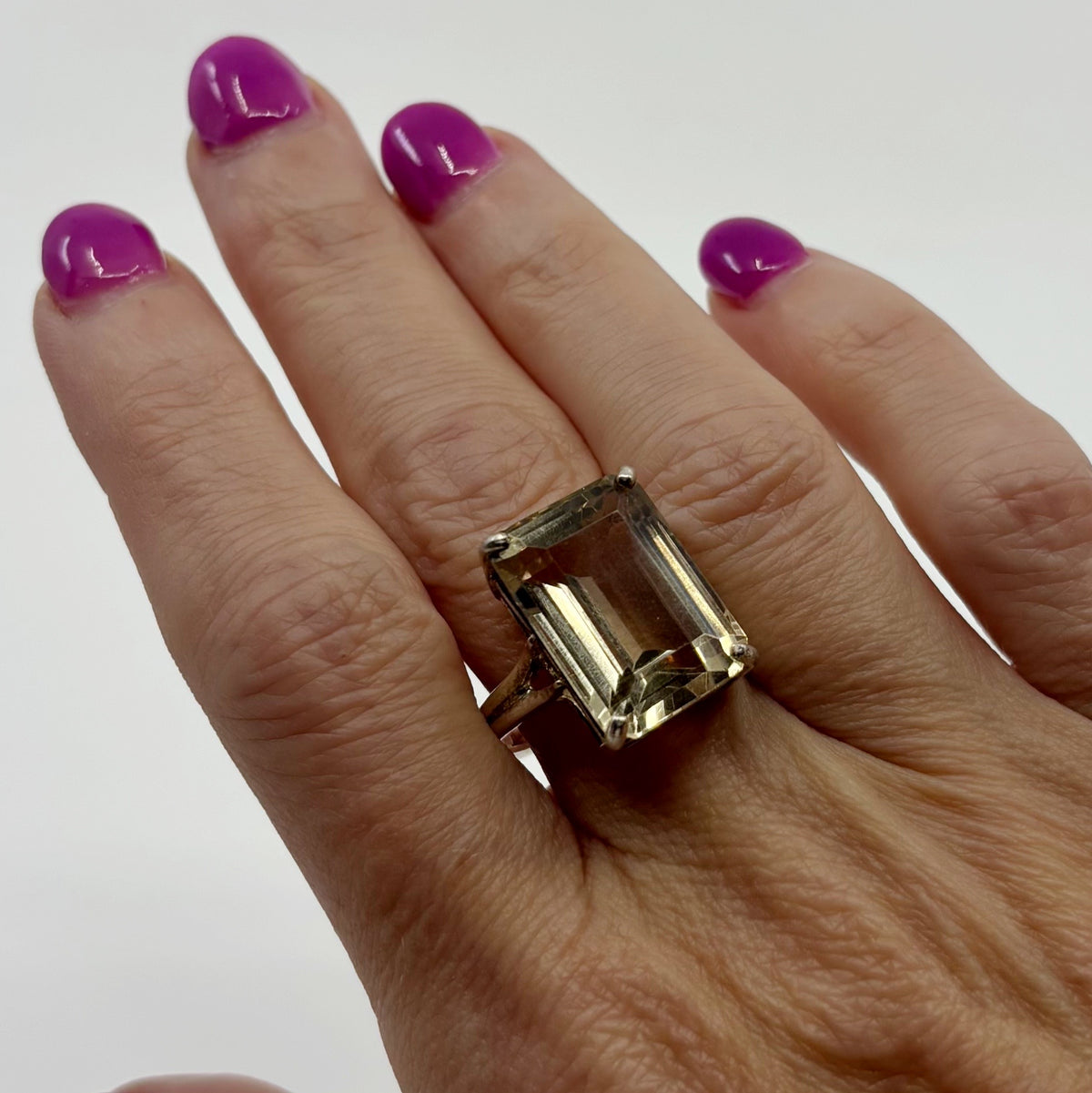 Lumen | Vintage Emerald-Cut Lemon Citrine Sterling Ring (c. 1970s)