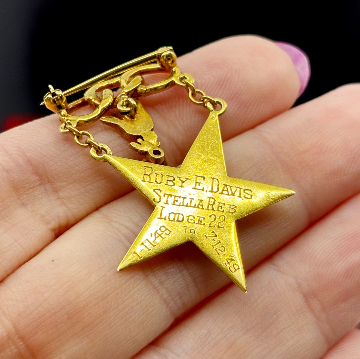 Ruby | 1919 14K Gold Rebekah Lodge Fraternal Pin