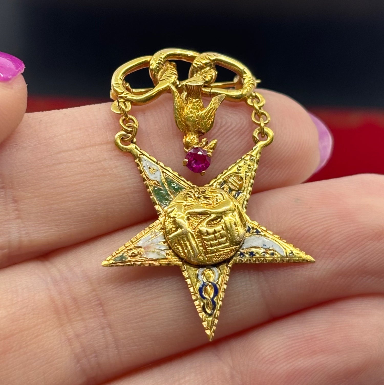Ruby | 1919 14K Gold Rebekah Lodge Fraternal Pin