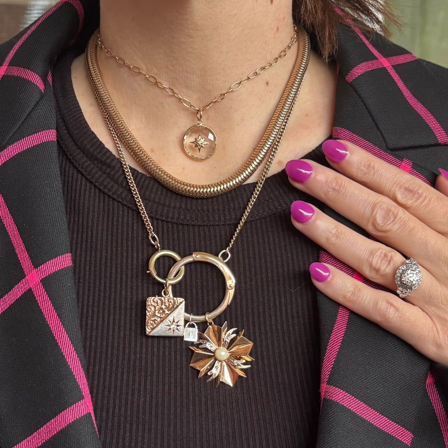 Aurora Vector | 14K Rose and White Gold Starburst Pendant (Midcentury, 1¼ in)